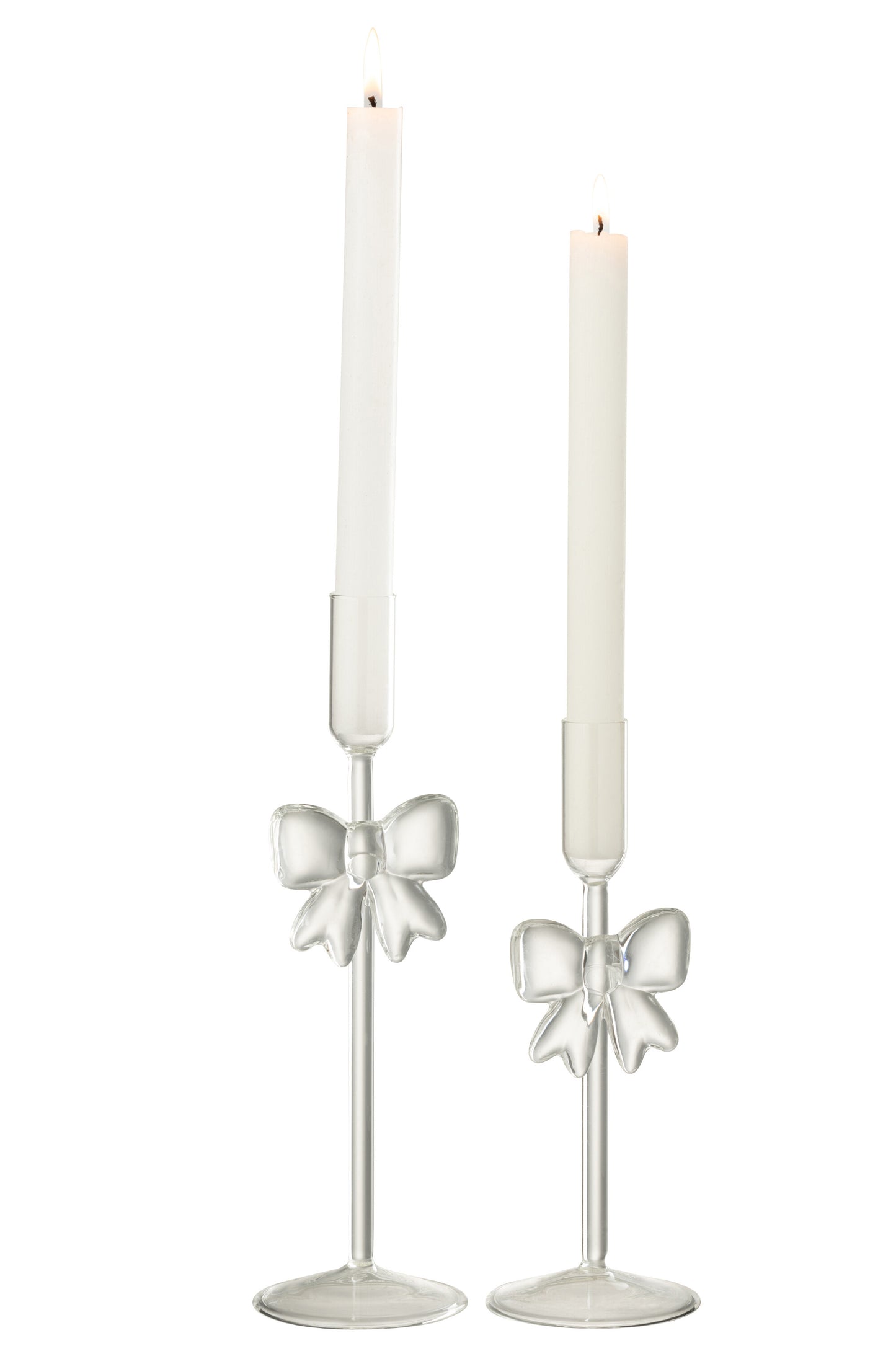 Kandelaar met strik - set van 2 - transparant