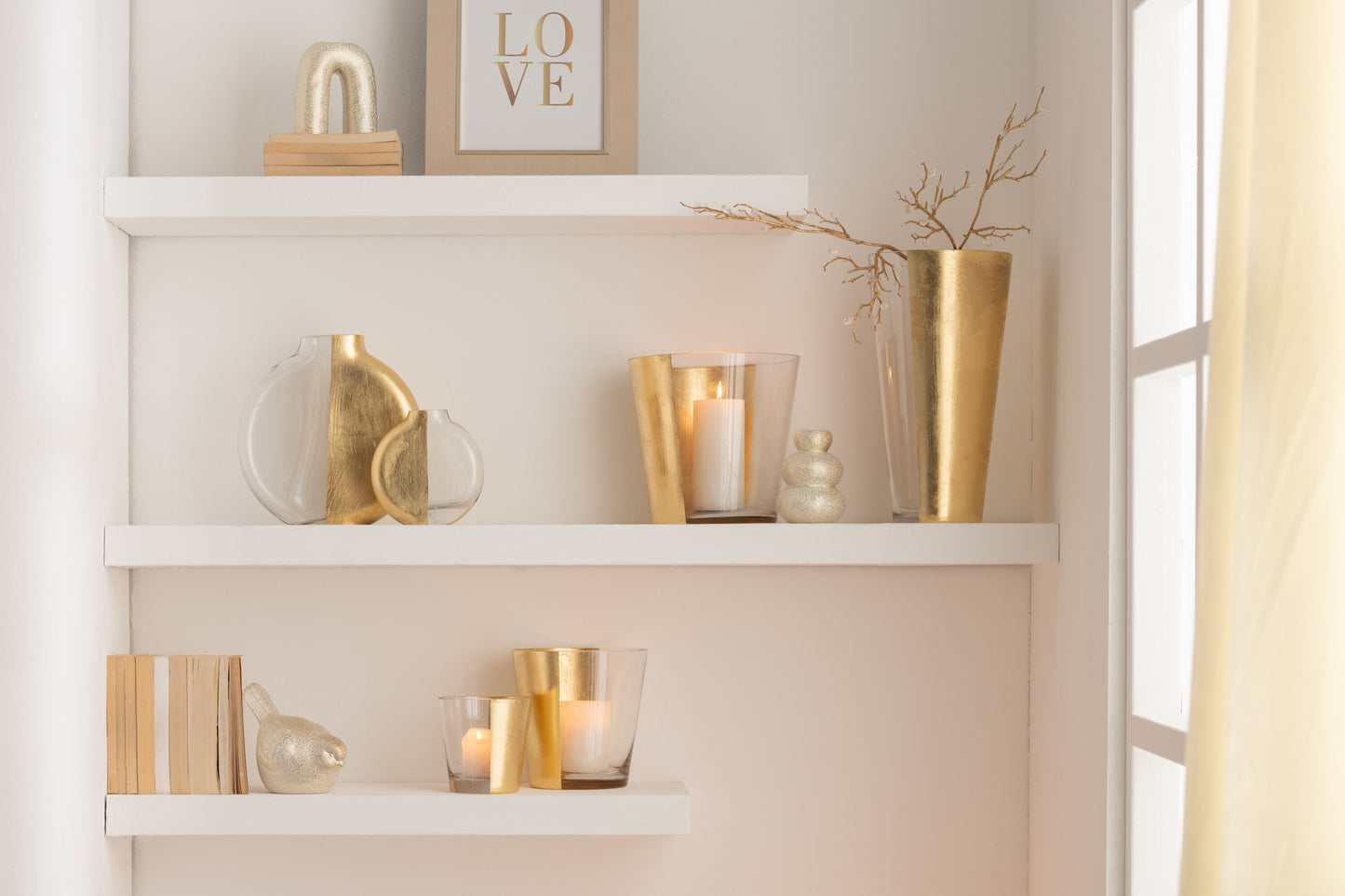 Windlicht transparant / goud