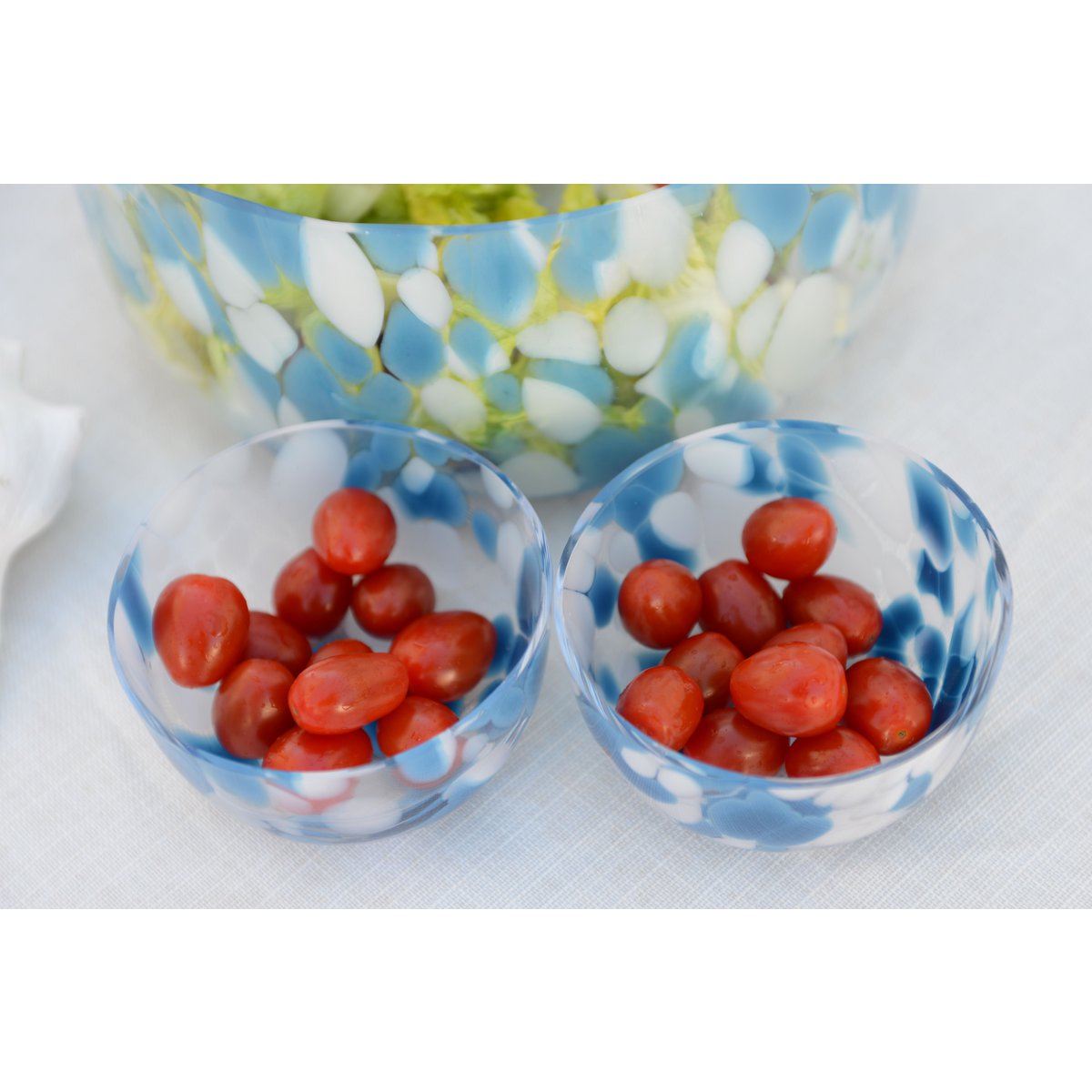 Glazen kommetje blauw/wit