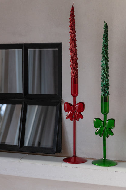 Kandelaar met strik - set van 2 - groen