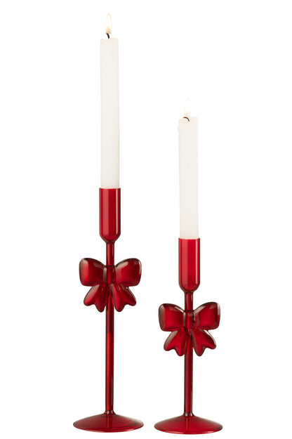 Kandelaar met strik - set van 2 - rood