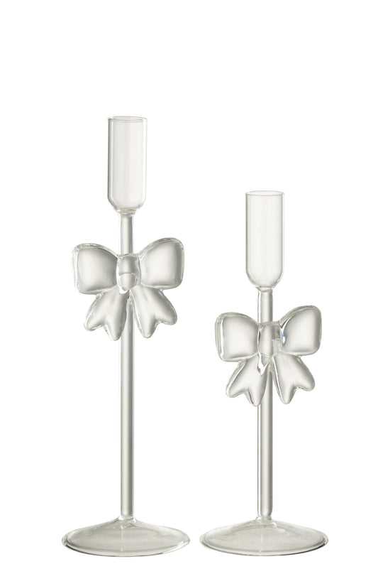 Kandelaar met strik - set van 2 - transparant