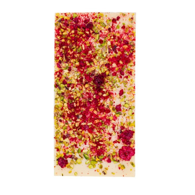 Witte chocolade pistache en framboos