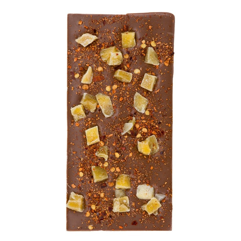 Melkchocolade met mango en chilivlokken
