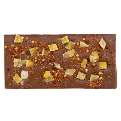 Melkchocolade met mango en chilivlokken