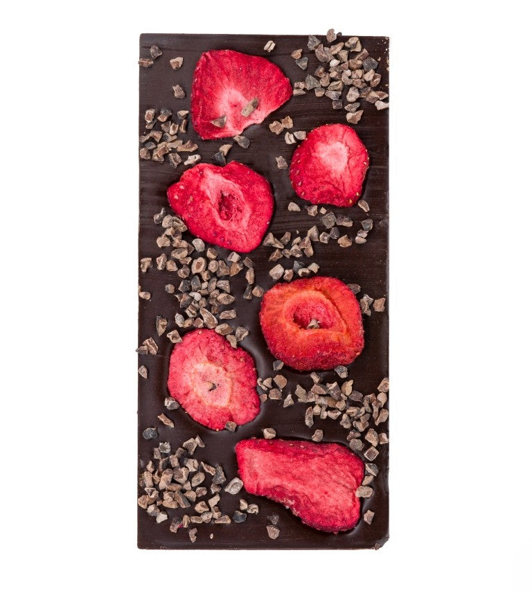 Valentijn chocoladereep - aardbei en cacao nibs