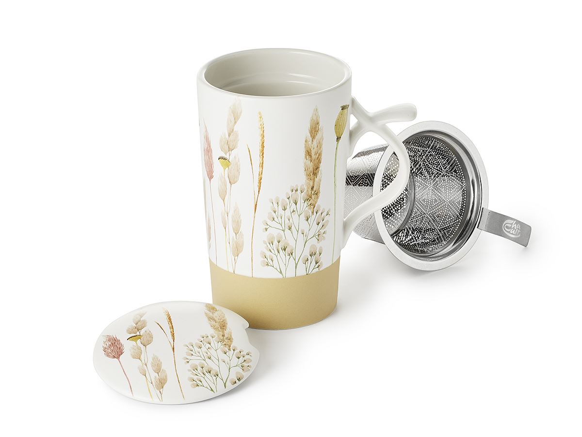 Mok met theefilter en dekseltje